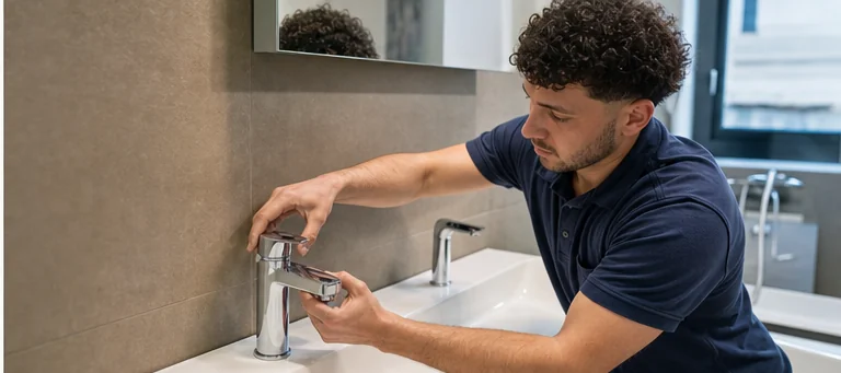 Plombier à Fontaine-l’Évêque contrôlant un robinet et ses raccordements